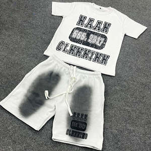 Custom Heavyweight Acid Wash Men's T-<b>Shirt</b> <b>Shorts</b> <b>Set</b> 2 Pieces Plus Size Casual Autumn Wholesale - Product Image 3