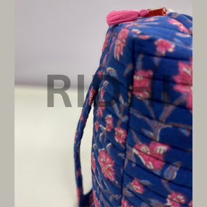 Sac matelassé écologique grand format avec fermeture éclair, bleu, imprimé artisanal, pour usage quotidien, courses, épicerie, voyage - Product Image 3