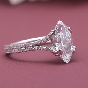 IGI Certified Lab Grown Marquise Cut Diamond <b>Split</b> Shank Engagement <b>Ring</b> 18K Gold Pavé Diamond <b>Ring</b> - Product Image 6