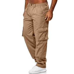 Pantalones para correr de cintura media de sarga de algodón 100% cómodos e informales para hombre con almacenamiento multibolsillo - Product Image 4