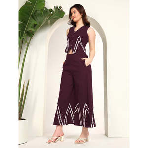 Deebaco Women's 2 Piece <b>Knitted</b> <b>Set</b> V-Neck Sleeveless Geometric Waistcoat and Ankle Length Pant Casual Spring Summer Co-Ord <b>Set</b> - Product Image 3