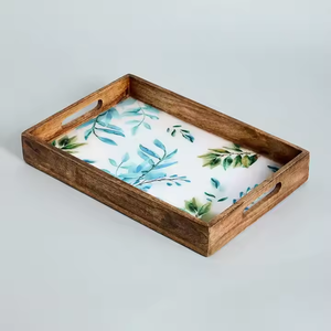 Handmade Modern Rectangle Wooden Serving <b>Tray</b> Home Decorative <b>Enamel</b> Coated Food <b>Tray</b> - Product Image 2