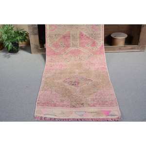 พรมตุรกีโบราณ2.7 x 10.4ft พื้นที่ขนาดใหญ่ลวดลายแอบสแตรกต์พรมลาเท็กซ์ขนสัตว์สีชมพูลายเย็บปะติดดีไซน์สำหรับโถงทางเดิน - Product Image 5