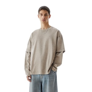 2024 poids lourd Logo personnalisé blanc hommes Double couche à manches longues t-shirts hommes Double manches Hip Hop t-shirts à bas prix - Product Image 1