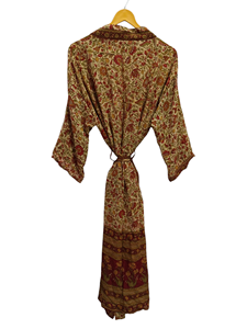 Ropa de verano Albornoz Seda Sari Kimono Vintage Sari Robe Suave Playa Fiesta Vestido Indio Hecho a mano Seda Kimono - Product Image 3