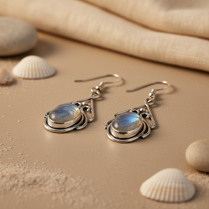 Boucles d'oreilles pendantes élégantes et tendance en argent sterling 925 et pierre de lune, hypoallergéniques, en forme de cœur, pour femmes, cadeaux de mariage et de fête - Product Image 2