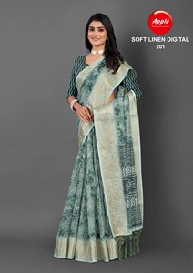 Tissu imprimé numérique en lin doux de qualité supérieure Saree jacquard en lin élégant et léger Beau saree jacquard en lin pour femme - Product Image 3