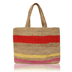 Grand sac de plage en jute avec poignées en corde noire, design bicolore naturel, ouverture supérieure, taille personnalisable - Product Image 5