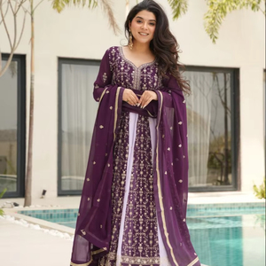 ชุดทำงานหรูหราดีไซเนอร์สำหรับผู้หญิง Dupatta กับงานเย็บปักถักร้อย, ชุด anarkali georgette สำหรับงานแต่งงานสำหรับเด็กผู้หญิง - Product Image 1