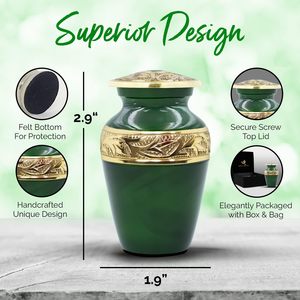 <b>Small</b> Green <b>Urn</b> - Mini Cremation <b>for</b> <b>Human</b> <b>Ashes</b> with Premium Box & Bag - Keepsake <b>Urn</b> <b>for</b> Men & Women - Honour Your Loved - Product Image 3