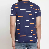 T-shirt Homme 200 Grammes Coton Peigné Tricoté Col Rond Bleu Marine Coupe Droite Urbain Uni Quotidien