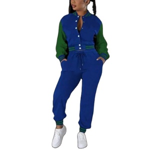 Conjuntos de chándales transpirables Varsity de alta demanda para mujer, chaqueta Bomber con pantalones para correr, ropa de calle, ropa de dos piezas - Product Image 1