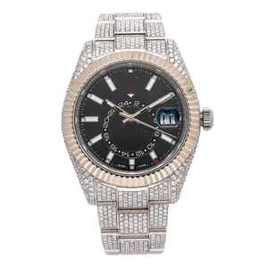 Luxury Antique Stainless Steel Moissanite Diamond <b>Watch</b> <b>Black</b> Dial Luminous Hour Markers 42mm Automatic Quartz <b>Leather</b> Strap - Product Image 1