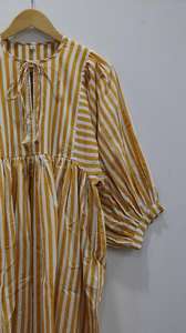 Vestido Midi de verano de alta calidad estilo informal holgado con estampado de bloque de cintura Natural vestido largo a rayas cuello profundo Cierre de cuerda - Product Image 3