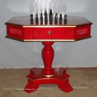 Table de jeu ancienne en acajou peinte, ensemble de table d'échecs fabriqué à Jepara, Java centrale, Indonésie, pour meubles de style français