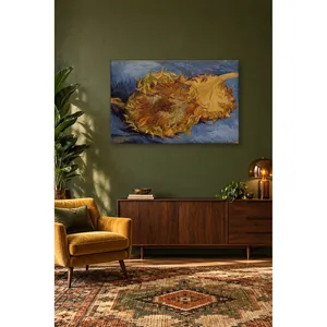 Fida Van Gogh Deux tournesols coupés sur fond bleu, impression sur toile - Product Image 5