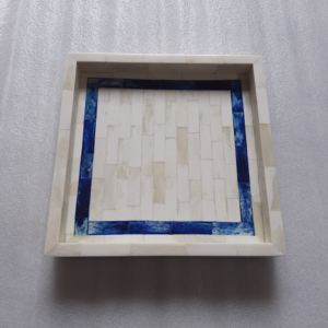 Plateau de service moderne, luxueux et élégant en MDF de qualité supérieure avec incrustation d'os bleu pour la décoration intérieure - Product Image 1