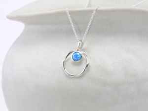Silver Opal <b>Necklace</b>, Dainty Blue Fire Opal Pendant Sterling Silver Pendant <b>October</b> <b>Birthstone</b> Jewellery Opal Jewellery Handmade - Product Image 4