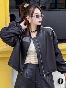 Chaqueta de Moda para Mujer, Estilo Retro Hip-Hop, Estampada, de Manga Larga, Estilo Motociclista, para Otoño e Invierno, Ropa Deportiva con Solapa - Product Image 3
