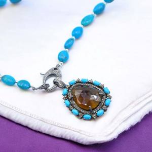 Charme pendentif fin en argent Sterling 925 tranche de tourmaline jaune naturelle pierre taillée à facettes diamant Arizona Turquoise tranche pendentif - Product Image 1