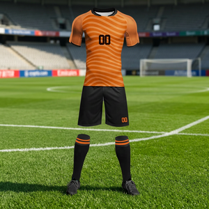 Ensemble de maillot de football unisexe personnalisé, orange uni, respirant, séchage rapide, col en V, cordon de serrage, manches courtes, coupe régulière, toutes saisons - Product Image 1