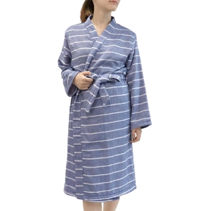 [Vente en gros HIORIE 100% coton rayure gaze serviette peignoir vêtements de nuit pour femmes Kimono pyjama salon fabriqué au japon bleu respirant - Product Image 1