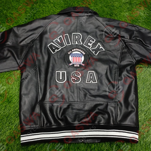 Chaquetas Avirex de Cuero Vacuno Premium para Hombre, Color Negro, Talla Personalizada, Chaqueta de Cuero Bordada Estilo Urbano - Product Image 1