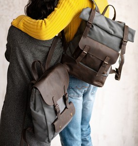 Sac à dos de luxe en cuir véritable et toile écologique, randonnée en plein air, voyage, école, travail, unisexe, durable, multi-poches - Product Image 5