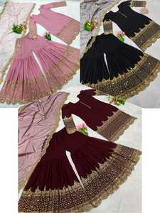 Faux Georgette lourd avec séquence de broderie lourde travail avec robe de soirée à manches longues robe de créateur tenue occasionnelle costume de robe - Product Image 4