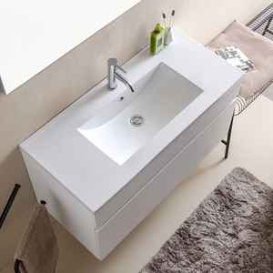 Gabinete de Baño Suspendido en la Pared de 100 cm con Cajón Blanco Efecto Madera Shanghai - Product Image 3