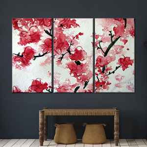 Impression sur toile élégante de fleurs de cerisier : décoration murale Sakura, 3P : encadrée - Product Image 1