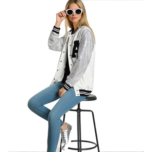 Chaquetas universitarias de alta calidad para mujer, chaquetas de béisbol informales de ajuste Regular con mangas completas lisas para la venta - Product Image 5