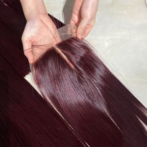 Extensions de cheveux de trame droites en os de couleur bordeaux de haute qualité 12A fermeture assortie pour une belle perruque - Product Image 4