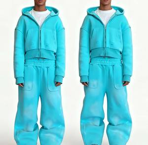 Conjuntos de Sudadera con Capucha y Pantalones Deportivos Cortos Personalizados, Traje Deportivo con Capucha, Algodón Lavado al Ácido, Estilo Urbano, Chándales para Hombre, Ecológicos - Product Image 1