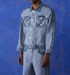 Bombardier vintage surdimensionné à motif brodé avec design personnalisé, veste de travail en denim délavé pour hommes - Product Image 4
