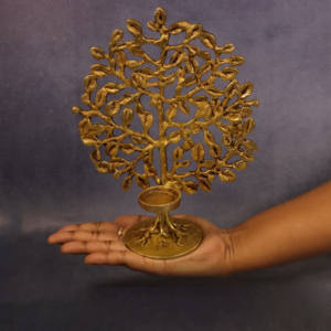 Beautifully brass crafted tree with <b>candle</b> holder enhances your decor while providing a soft ambient glow - Product Image 1