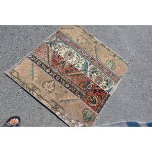 Classic Beige <b>Red</b> Large Area Kilim Style Turkish Rug 3.4 X 3.1ft Abstract Pattern <b>Wool</b> with Latex Backing 10mm Thickness - Product Image 4