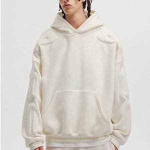 Sudadera con cuello redondo en blanco para hombre, Sudadera con capucha en relieve, Jersey de algodón con logotipo personalizado, sudaderas con capucha para hombre de talla grande - Product Image 4