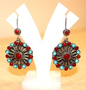 Fabriqué à la main népal 925 argent Sterling ethnique boucles d'oreilles forme ovale guérison cristal pierres Turquoise corail bijoux mode - Product Image 3