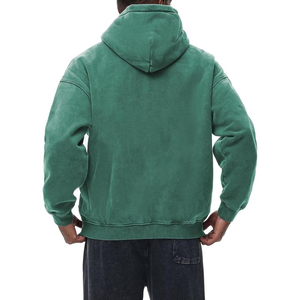Ropa de calle de peso pesado Cremallera completa Vintage Lavado con ácido Bolsillos de canguro Sudadera con capucha Hombres Pullover Loose Fit Algodón Poliéster Sudaderas con capucha - Product Image 3