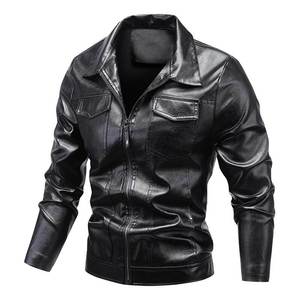 Chaqueta de bombardero con cuello mandarín Anti-Uv transpirable de cuero genuino para hombre con forro de algodón estilo motociclista para invierno - Product Image 1