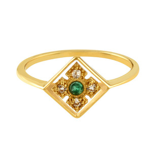 Wholesale 925 Sterling Silver Minimalist Ring Gold-Plated Green Onyx CZ Gemstone Bezel Setting Cute Style for Anniversaries - Product Image 2