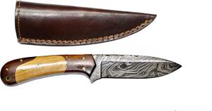 Couteau fixe artisanal en acier Damas de qualité supérieure avec étui en cuir, support OEM pour hommes, personnalisable, pour la chasse et le camping en extérieur, garantie 3 ans - Product Image 3