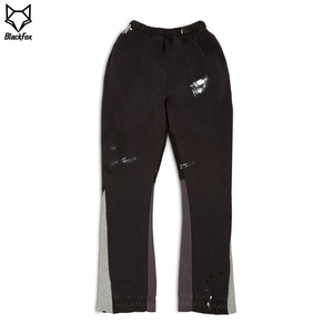 กางเกงวอร์มผ้าฟลีซทรงบานสำหรับผู้ชายเอวยางยืดพิมพ์ลายสกรีนผ้าไหมแบบลำลองพร้อมการตกแต่งทาสี - Product Image 2