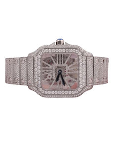 Reloj de Lujo con Incrustaciones de Moissanita, Reloj de Acero Inoxidable, Esfera Blanca Vintage, Estilo Hip Hop, Reloj Cuadrado Clásico en Oro Blanco - Product Image 1