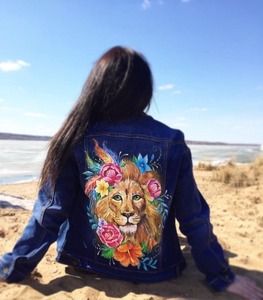 Chaquetas vaqueras góticas informales para mujer con adornos únicos Abrigos gráficos parcheados - Product Image 1