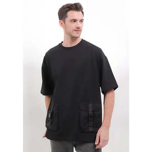 T-shirt à col rond surdimensionné en coton 100% de luxe pour hommes T-shirts surdimensionnés noirs à motif solide pour un usage quotidien - Product Image 5