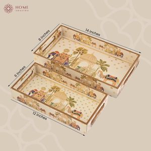 Ensemble de plateaux de service en résine MDF de qualité supérieure décoratifs polyvalents en bois (rectangulaires) Art déco majestueux éléphant Meena pour Diwali - Product Image 3