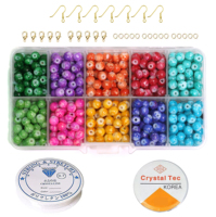 500 pièces de perles en verre effet marbre de 6 mm, composants métalliques, fil élastique en nylon, kit de fabrication de bijoux DIY, couleurs assorties