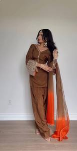 Satén Natural de Seda Salwar Kameez Dupatta Set Totalmente Cosido Reversible Listo para Usar para Fiestas Diwali Bodas - Product Image 5